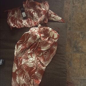 Rust and Cream Leaf Print Dress